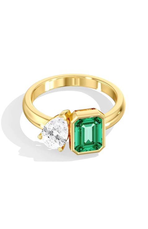 Toi et Moi Green Emerald and Lab Diamond Ring in 14K
