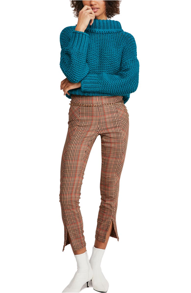 Free People Flyin High Plaid Crop Skinny Pants, Alternate, color, Black