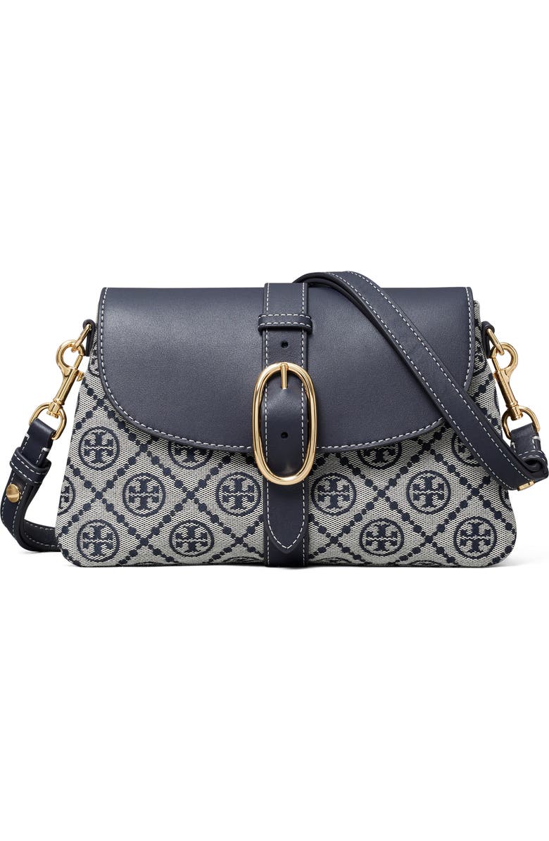 Tory Burch T Monogram Soft Jacquard & Leather Shoulder Bag, Main, color, Tory Navy