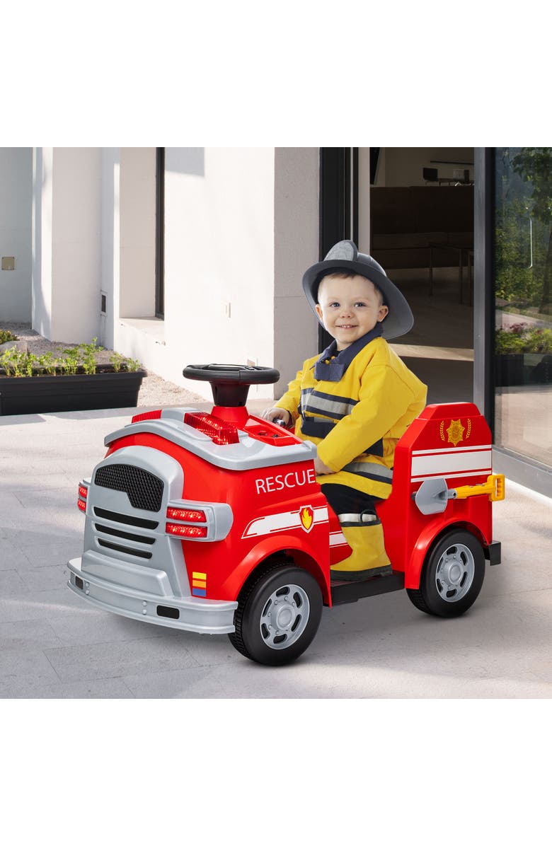 Qaba 12V Kids Ride on Fire Truck w/ Siren, Flashing Lights, Alternate, color, Red