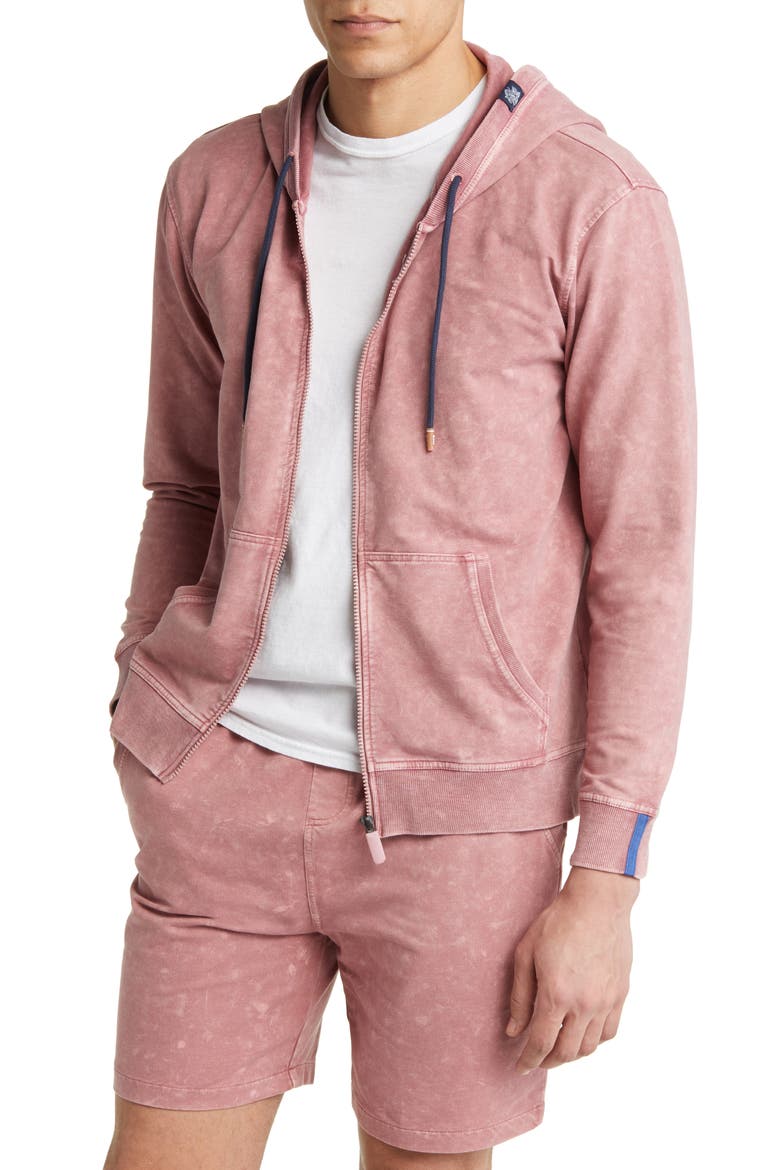 Acid Wash Zip Front Fleece Hoodie, Main, color, DUS/ROS