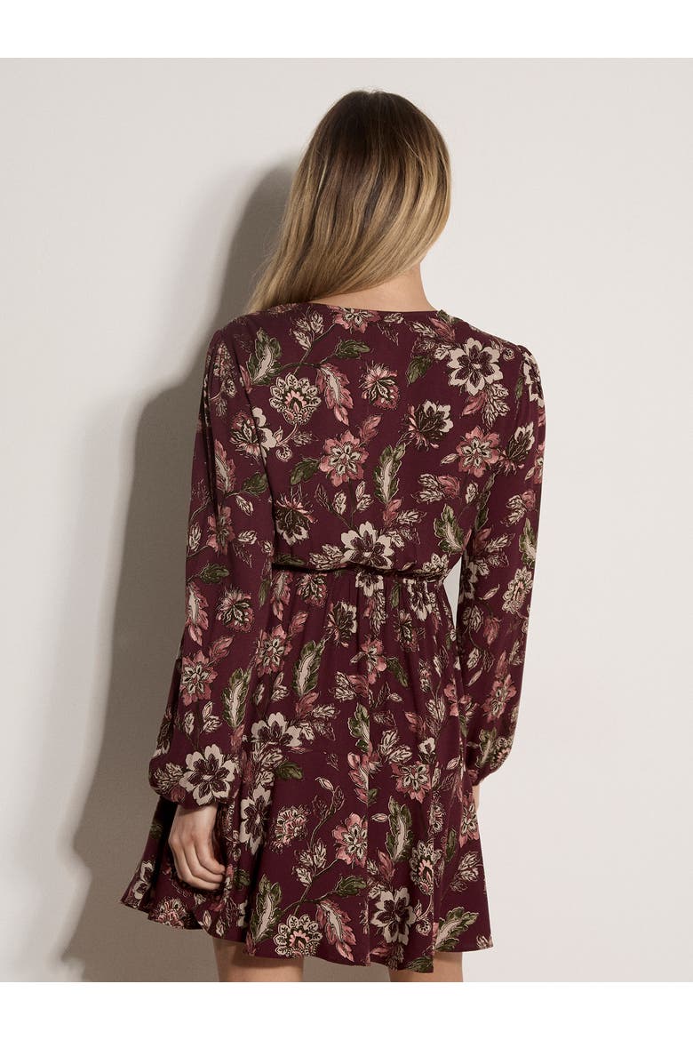Painterly Ruffle Neck Mini Dress, Alternate, color, Burgundy