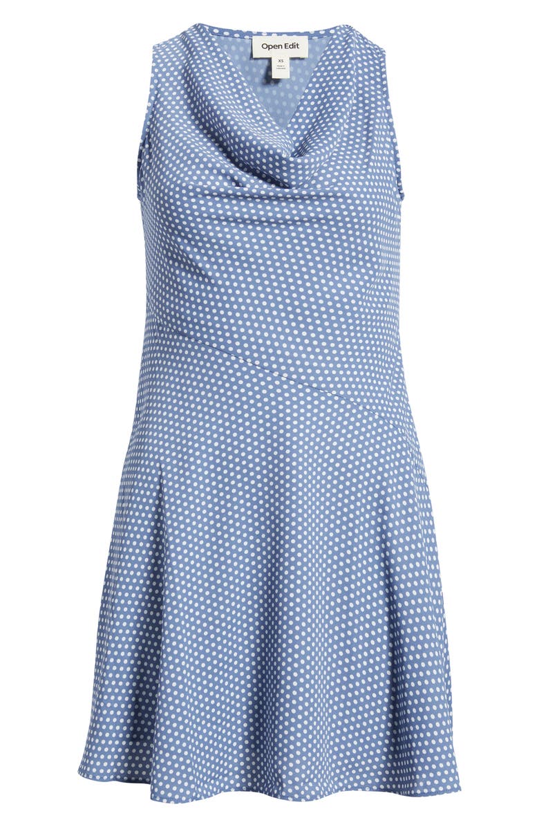 Open Edit Cowl Neck Fit & Flare Minidress, Main, color, Blue- Ivory Tight Dot