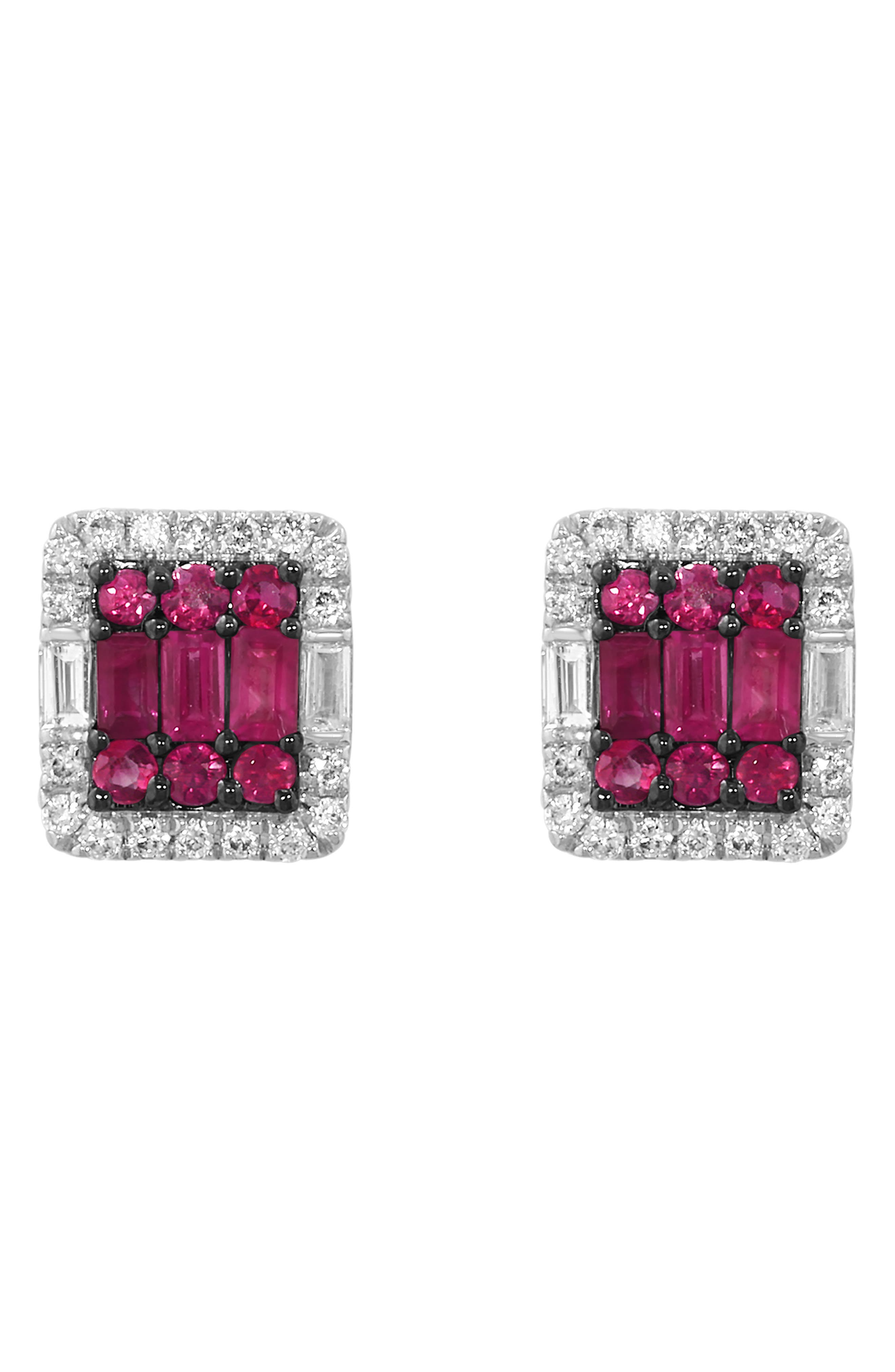 EFFY Sterling Silver Diamond Halo Ruby Stud Earrings