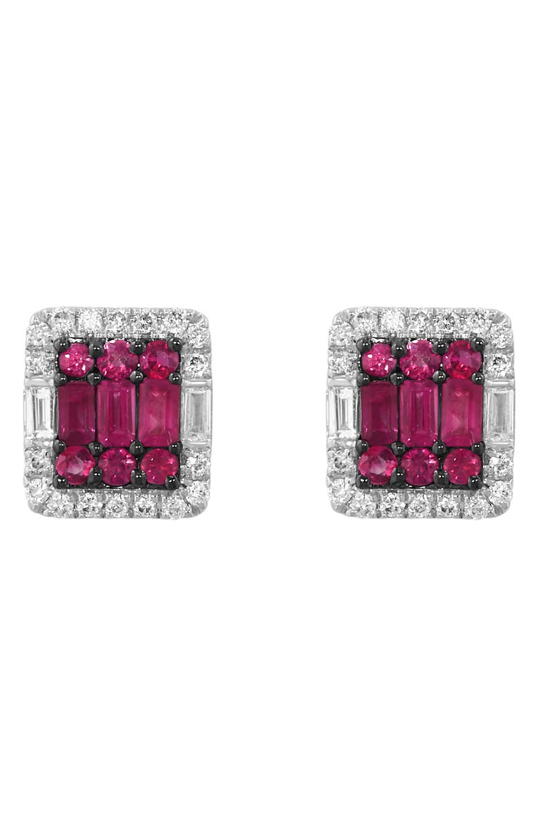 EFFY Sterling Silver Diamond Halo Ruby Stud Earrings, Main, color, Red