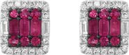 EFFY Sterling Silver Diamond Halo Ruby Stud Earrings