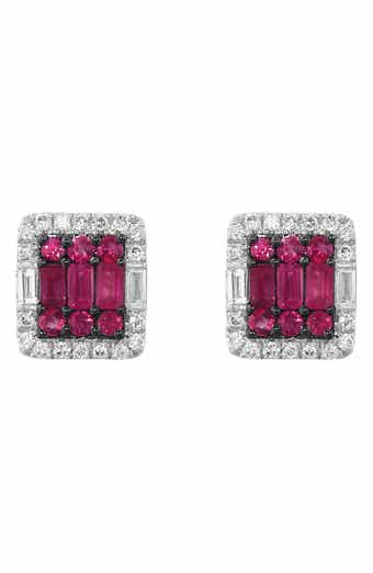 Sterling Silver Diamond Halo Ruby Stud Earrings