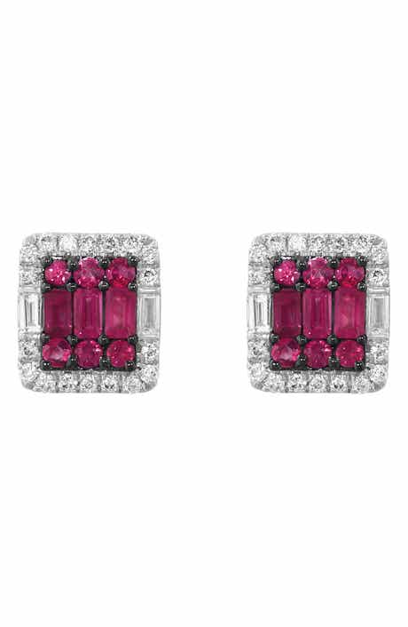 EFFY Sterling Silver Diamond Halo Ruby Stud Earrings