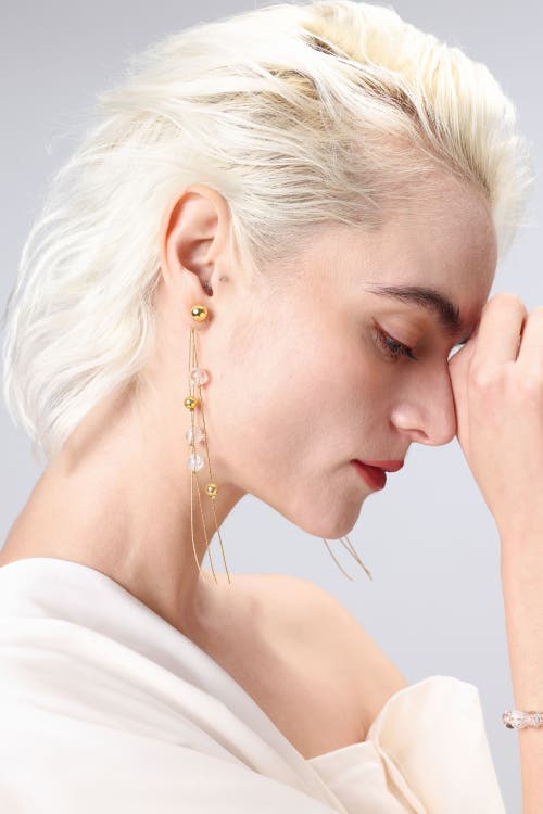 Classicharms Frostlily Azeztulite Crystal And Bead Drop Earrings In Gold