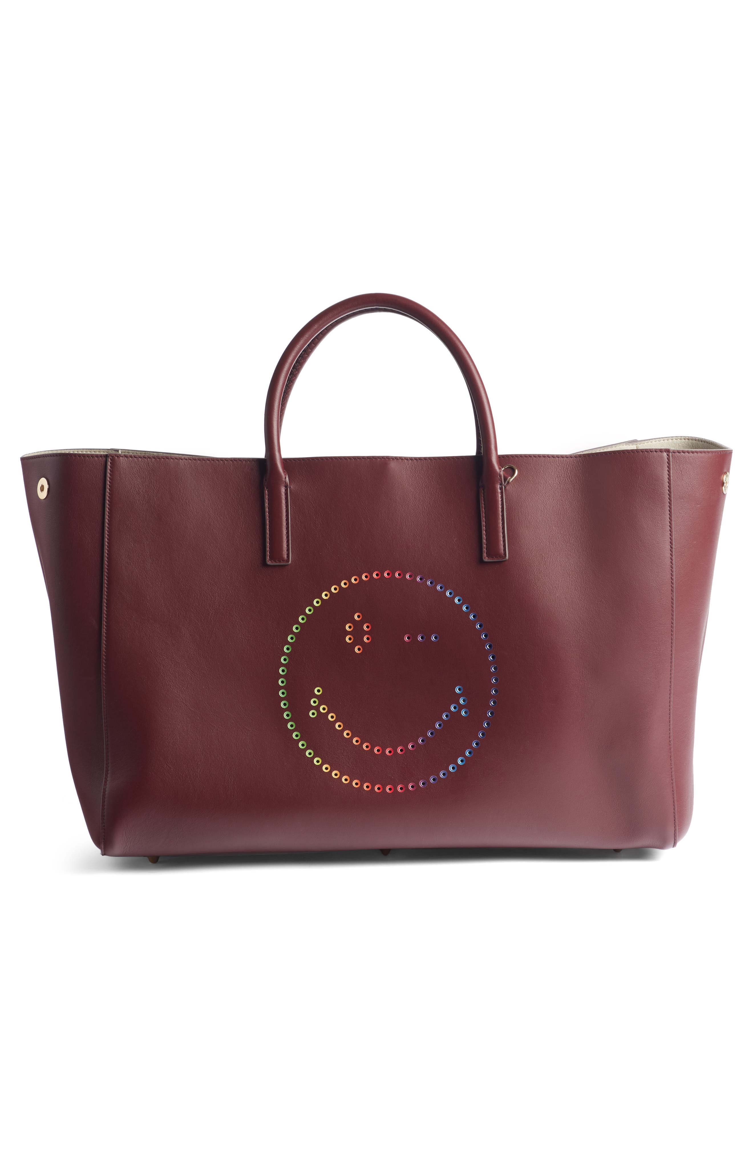 Anya Hindmarch Ebury Rainbow Smiley Leather Tote, Alternate, color, 