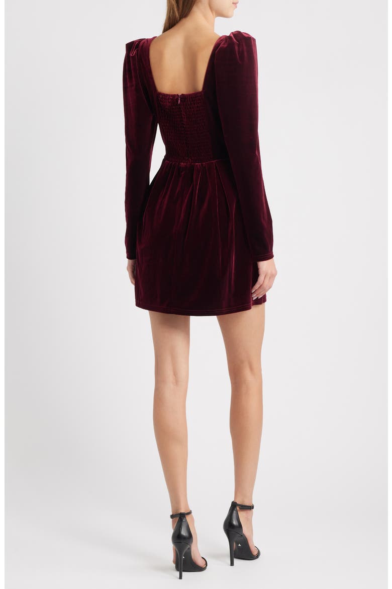 Skye Long Sleeve Velvet Cocktail Minidress, Alternate, color, BURGUNDY