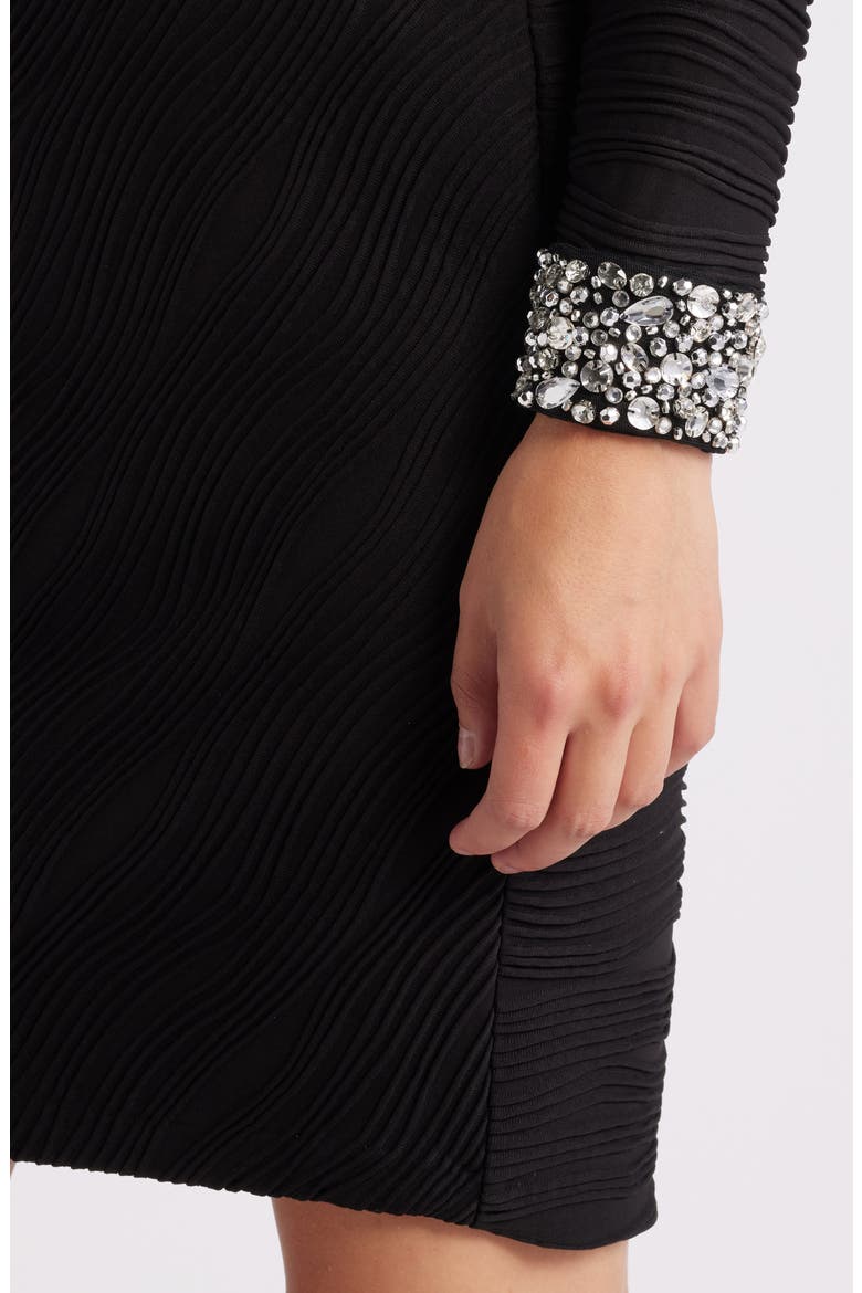 Rhinestone Detail Long Sleeve Cocktail Dress, Alternate, color, BLACK