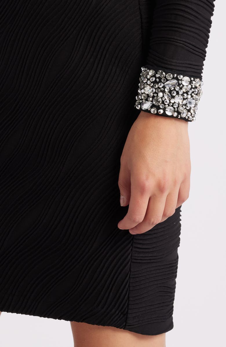 Vince Camuto Rhinestone Detail Long Sleeve Cocktail Dress, Alternate, color, Black