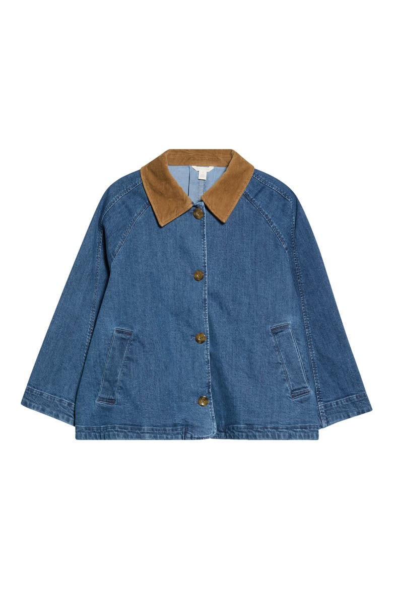 Swing Cropped Denim Trench Coat, Alternate, color, MEDIUM WASH
