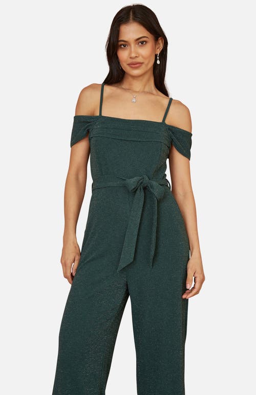 Yumi Sparkle Stretch Bardot Jumpsuit In Green