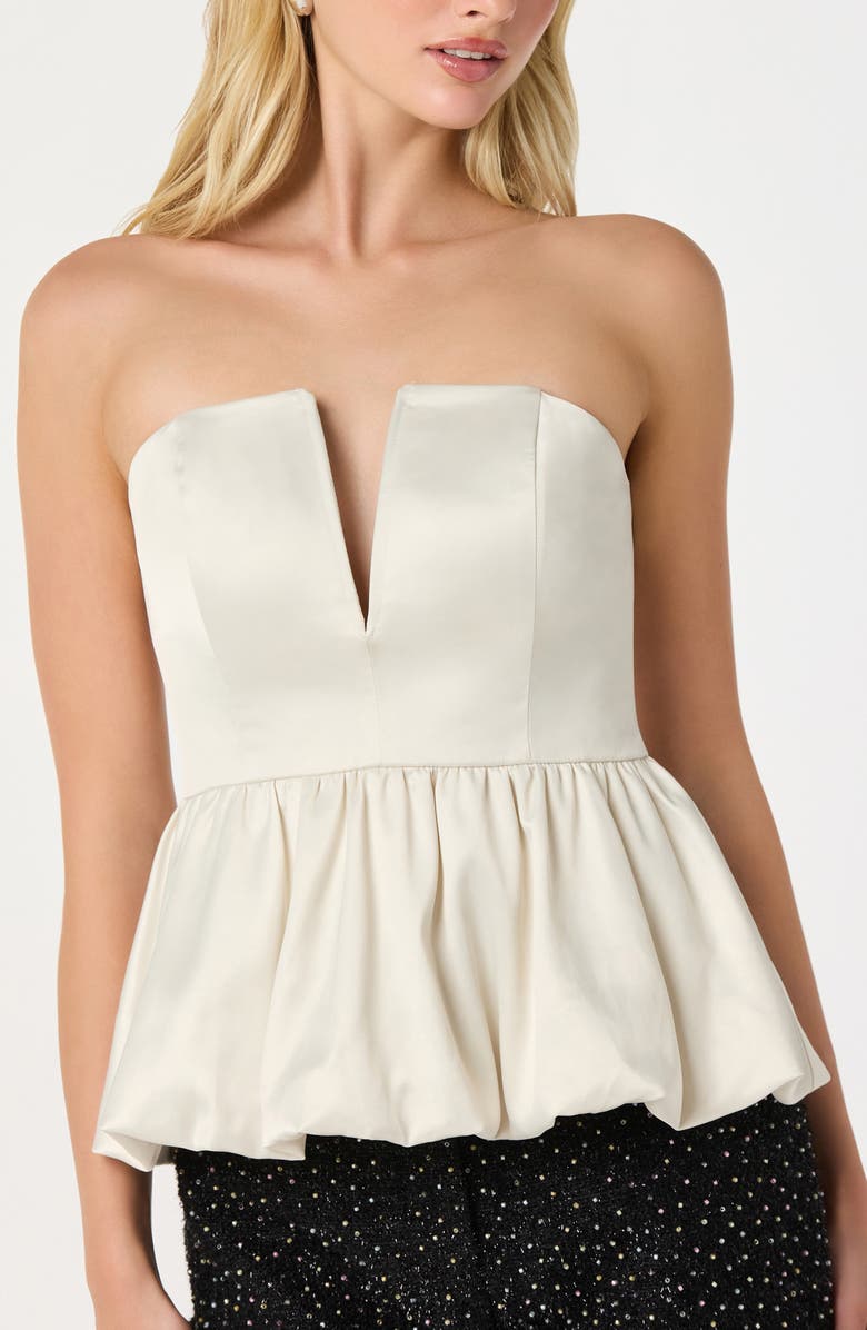 ASTR the Label Satin Strapless Plunge Peplum Top, Alternate, color, Off White
