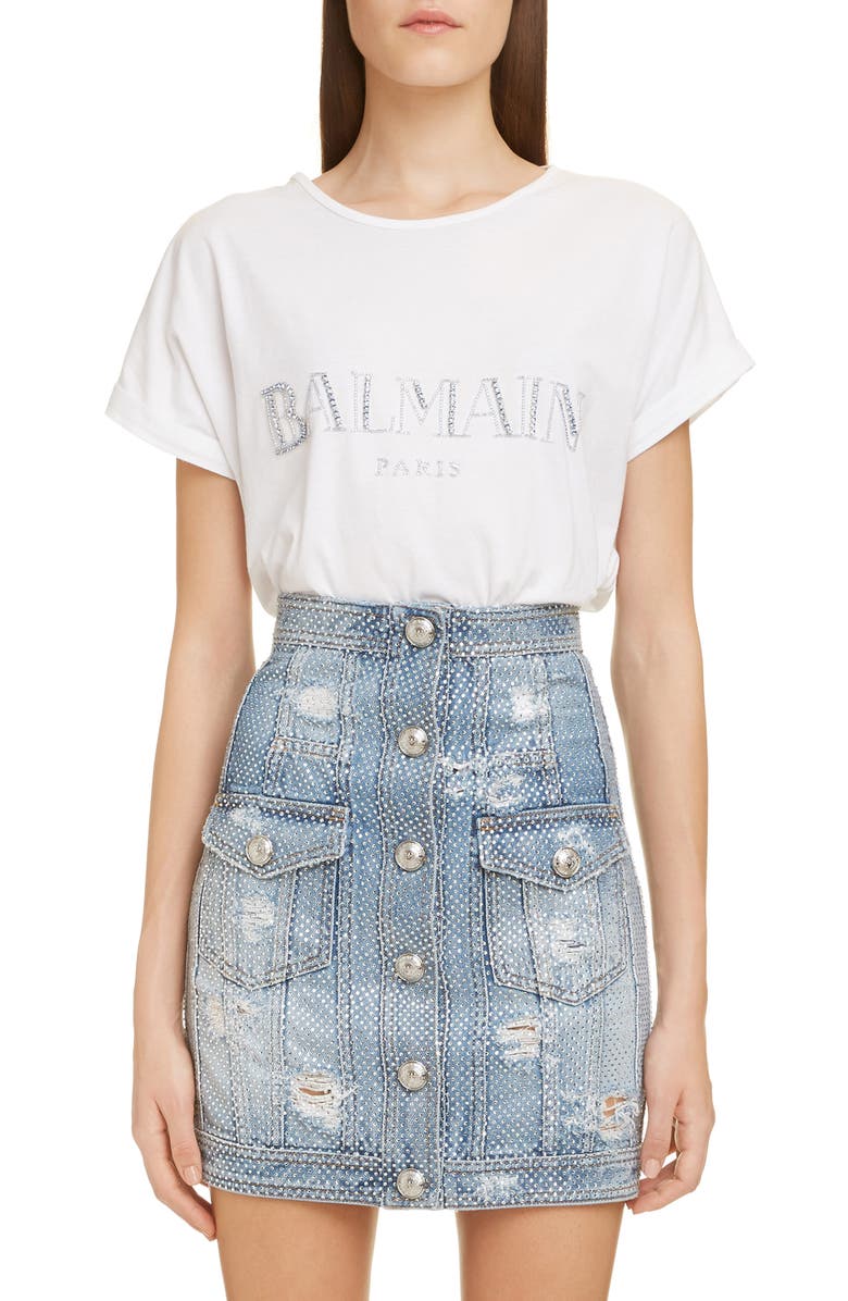 Balmain Embellished Logo Tee, Main, color,