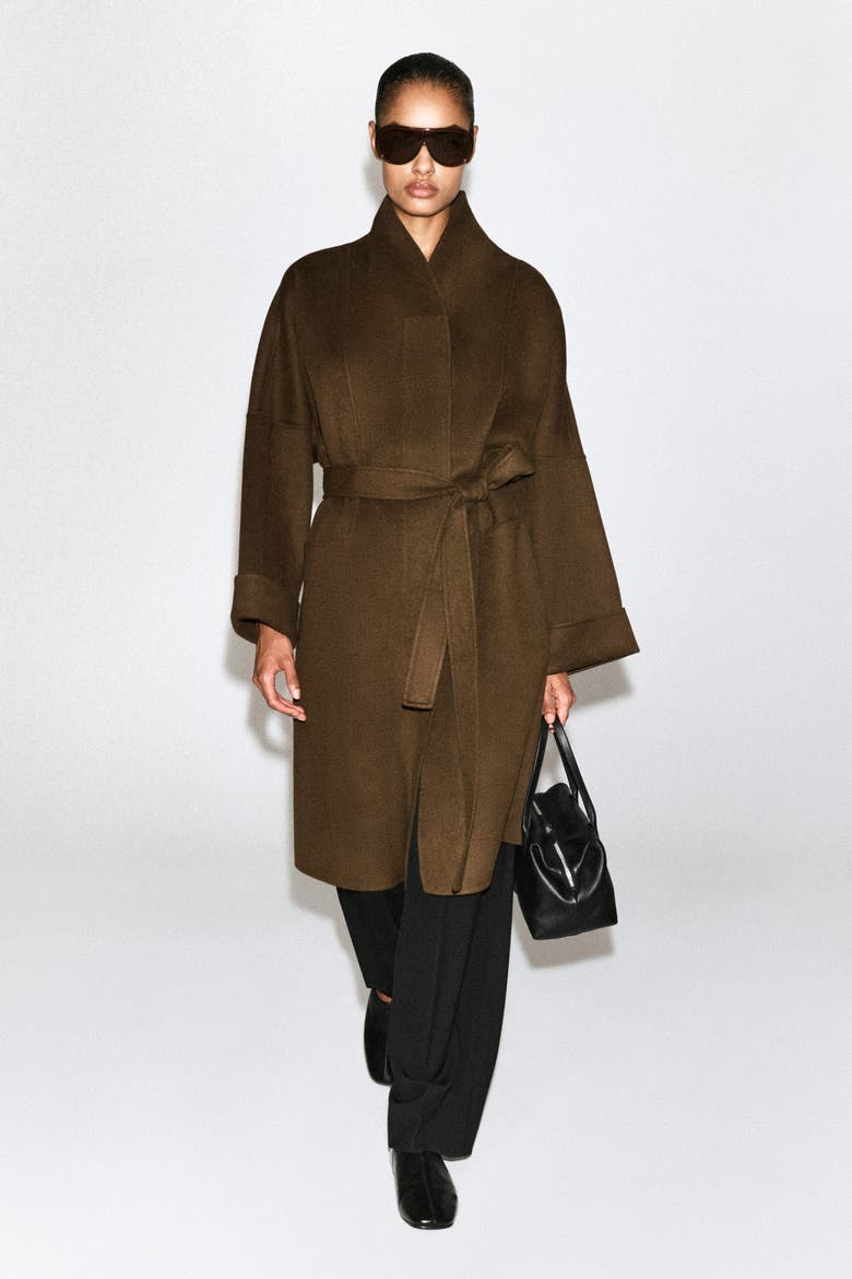 Oversized Double-faced Wool Shawl Coat, Alternate, color, BROWN