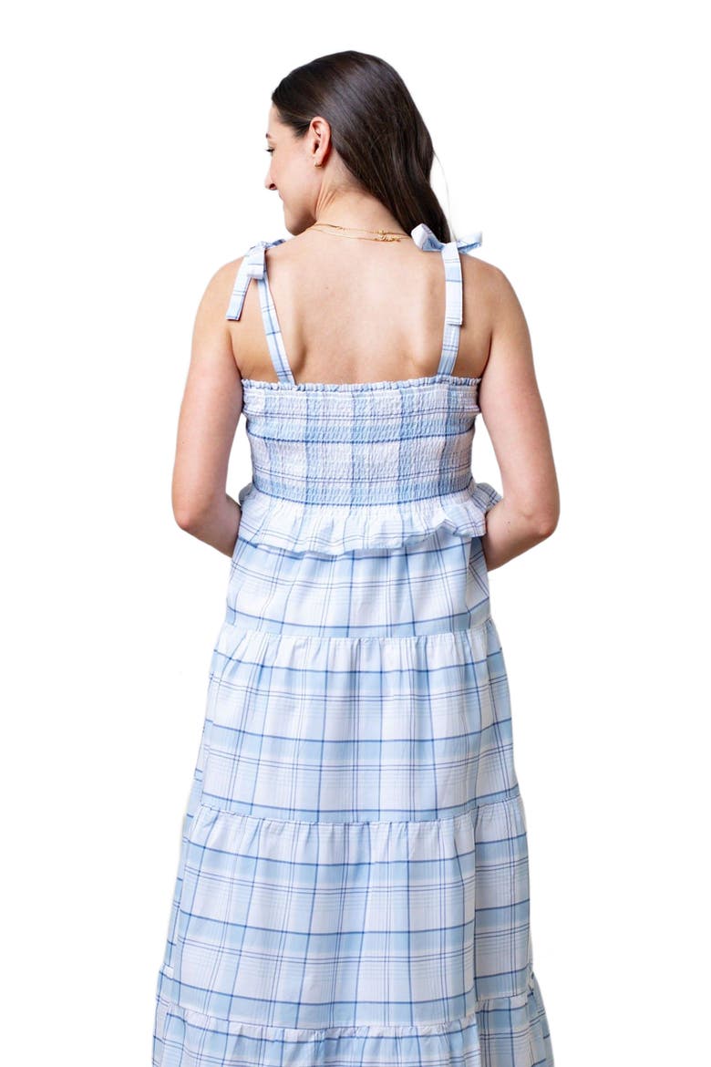 Women's Organic Smocked Tiered Dress, Alternate, color, Classic Blue Tonal Plaid
