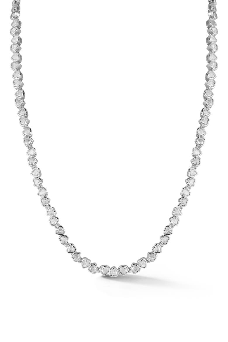 Heart Cubic Zirconia Tennis Necklace, Main, color, SILVER
