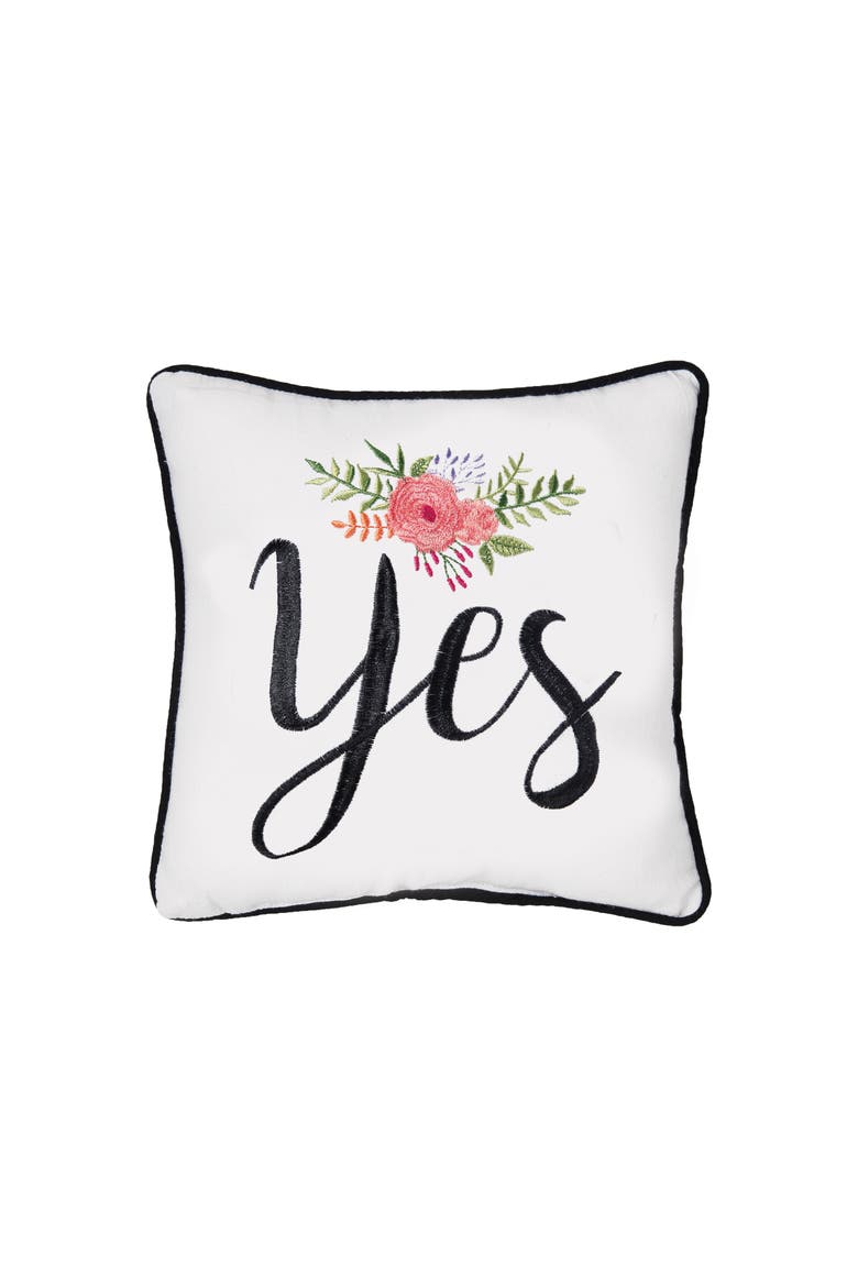 Yes/No Embroidered Small Petite Accent Throw Pillow, Main, color, Pink