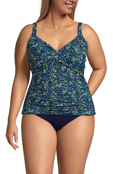 Plus Size V-Neck Wrap Underwire Tankini Swimsuit Top