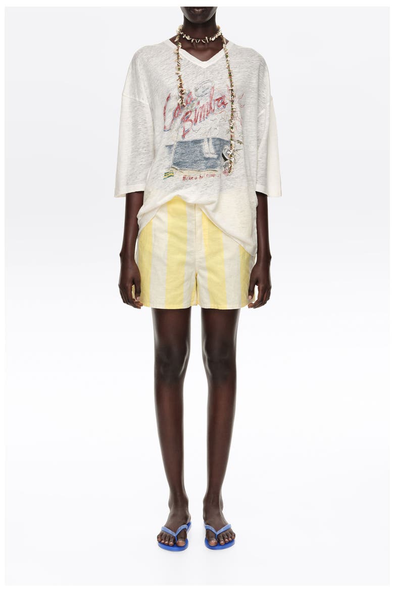 Striped Linen Blend Fitted Shorts, Main, color, STRIPES LIMELIGHT