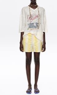 Bimba y Lola Striped Linen Blend Fitted Shorts