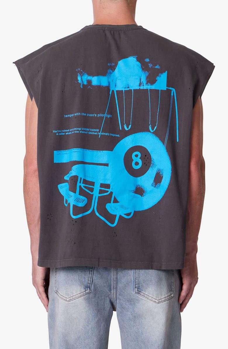 mnml Sleeveless Distressed Graphic Cutoff T-Shirt, Alternate, color, Washed Black