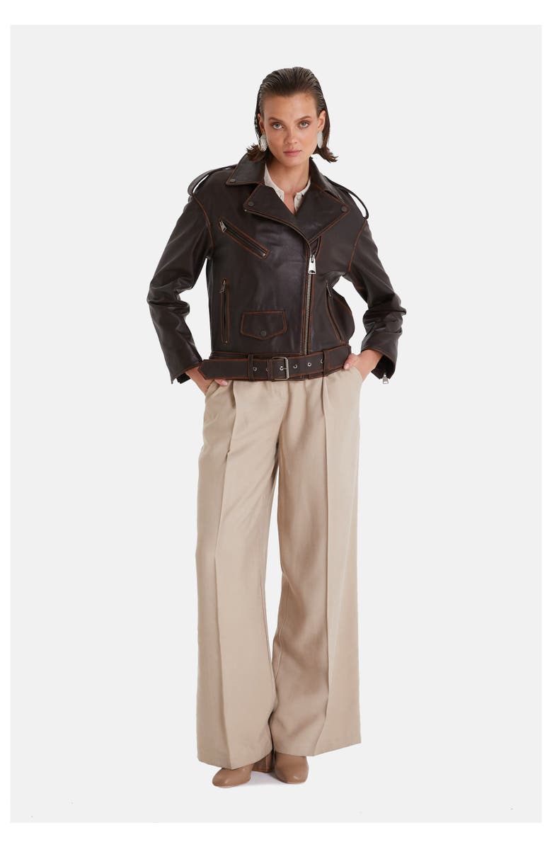 Furniq UK Alexandra Leather Jacket, Alternate, color, Brown