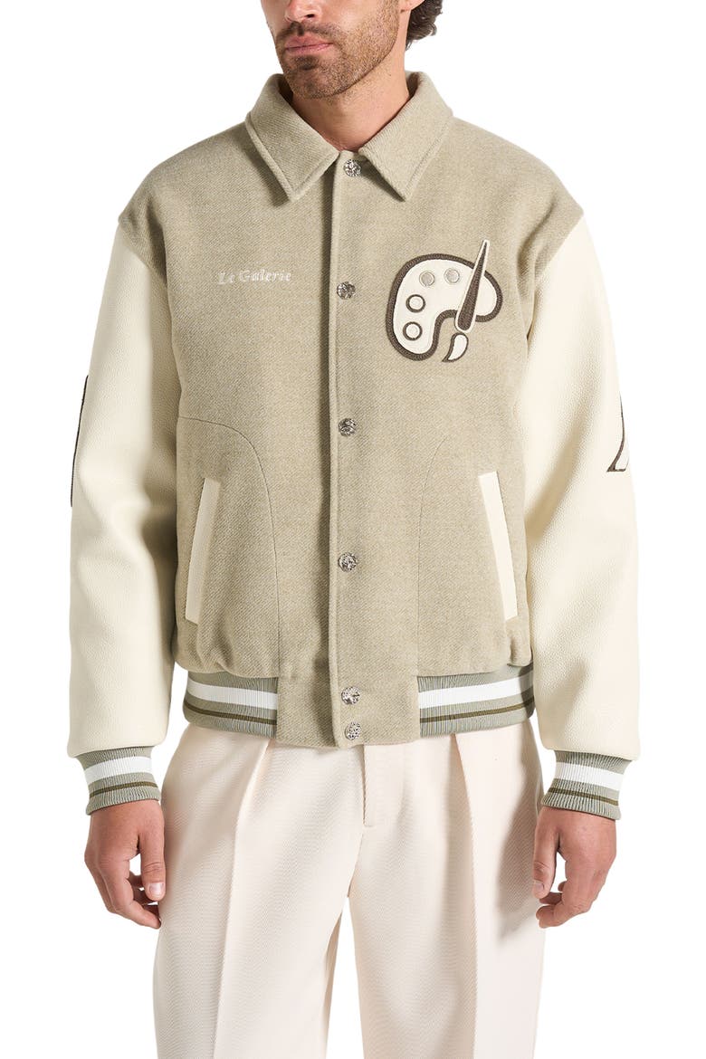 Le Galerie Varsity Jacket, Alternate, color, Sage