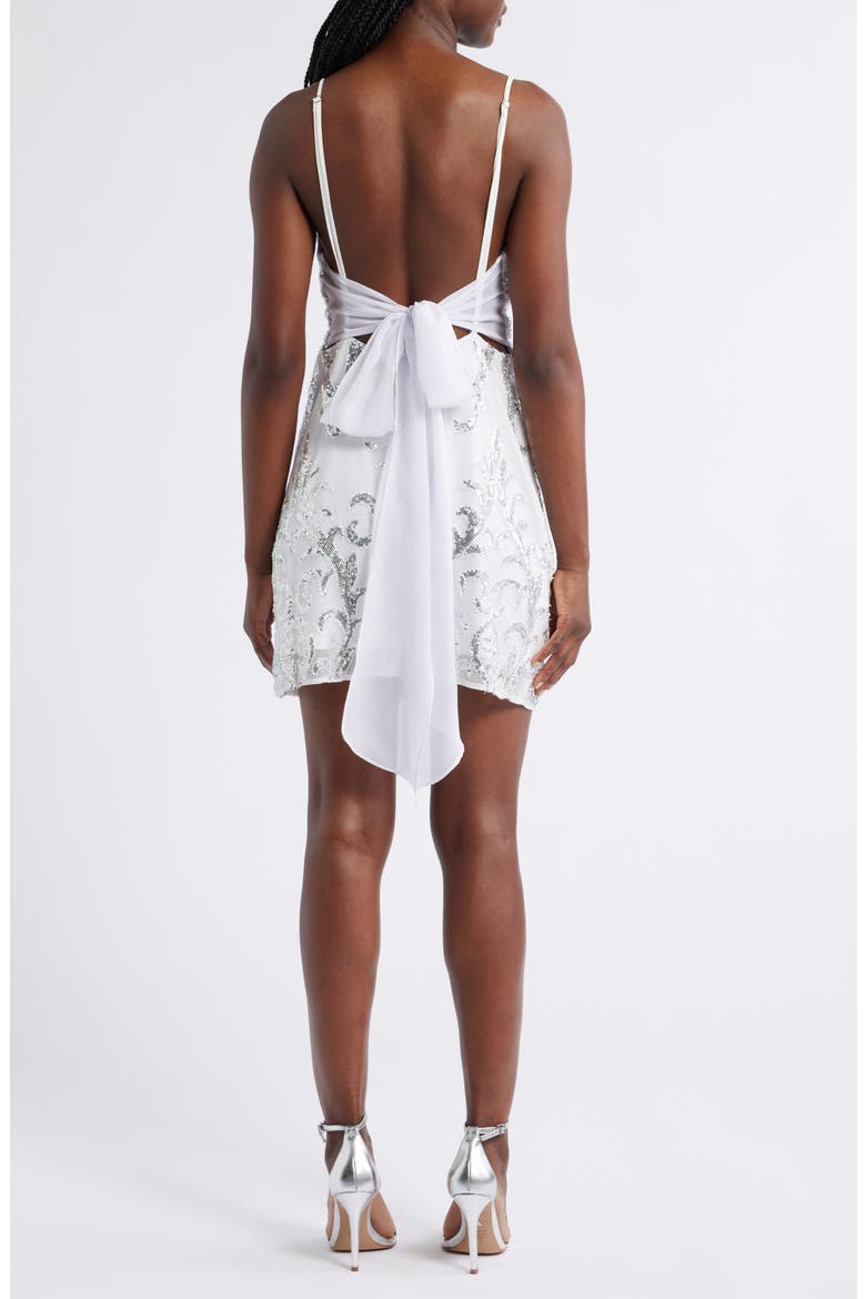 Sequin Tapestry Tie Back Cocktail Minidress, Alternate, color, WHITE