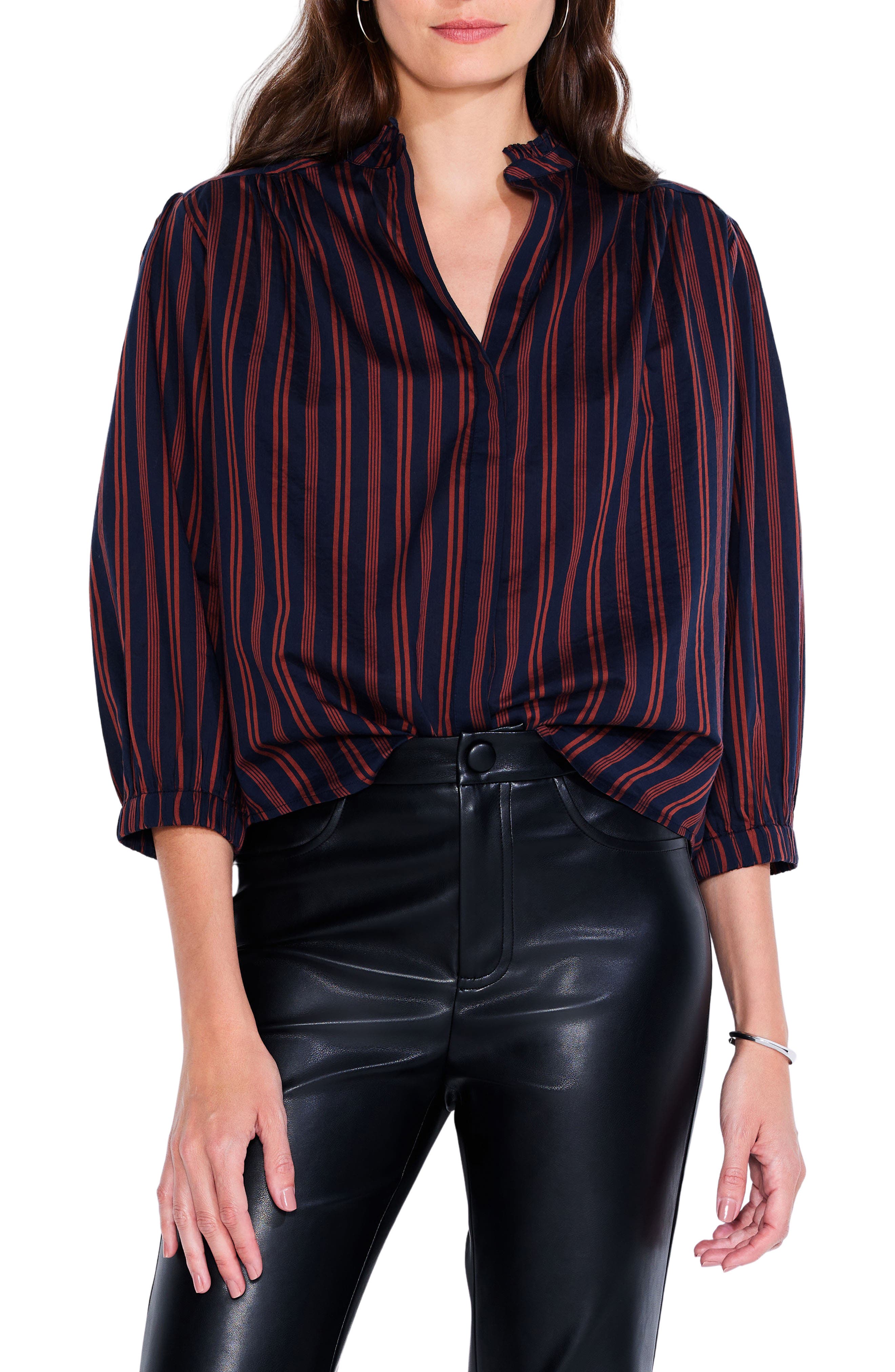 NIC+ZOE Stripe Stroll Cotton & Silk Blouse