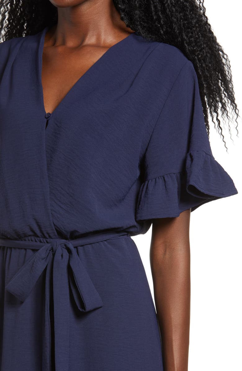 Fraiche by J Ruffle Sleeve Faux Wrap Dress, Alternate, color,