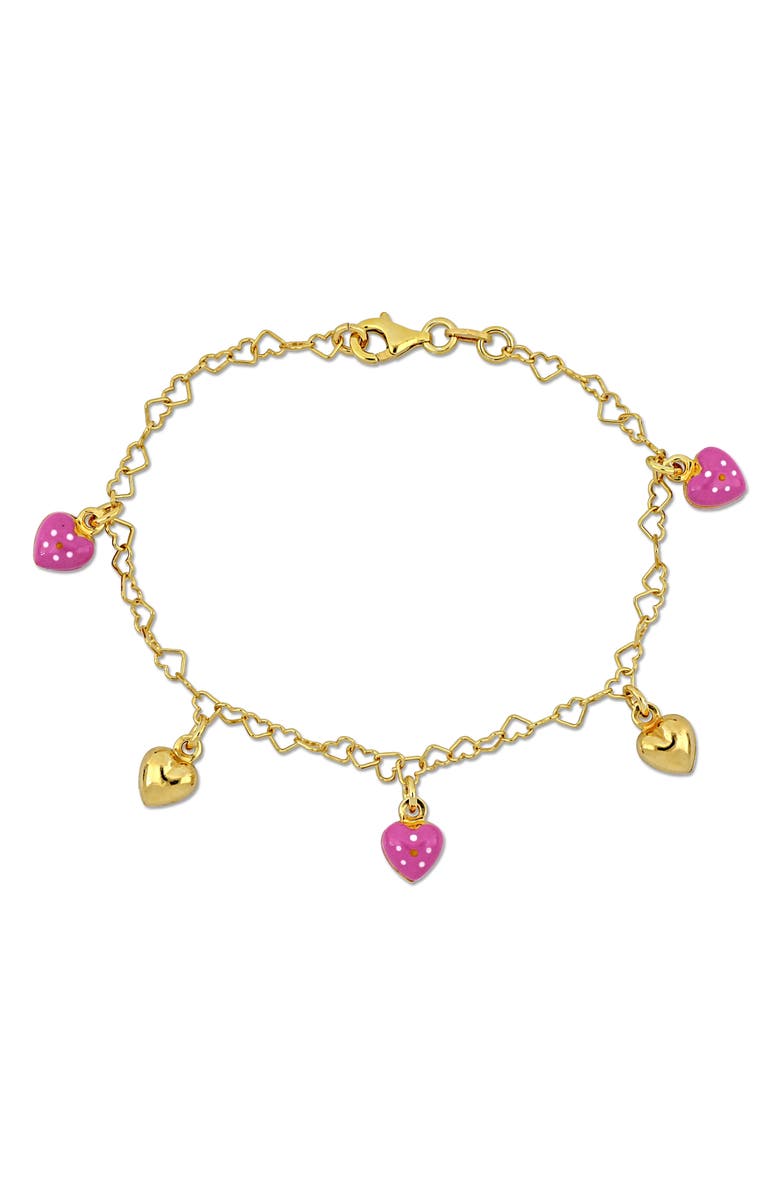 DELMAR Enamel Heart Charm Bracelet, Main, color, Gold/Pink