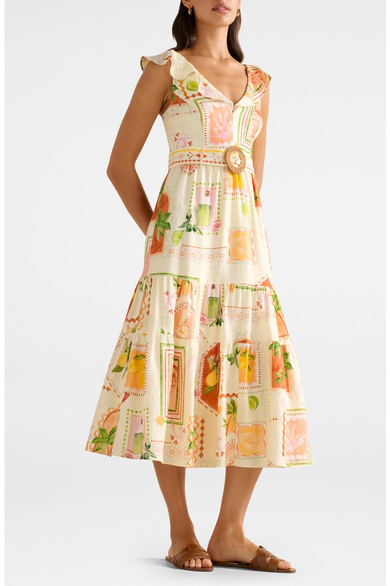 Layne Belted Midi Dress, Alternate, color, ALMADA HOLIDAY