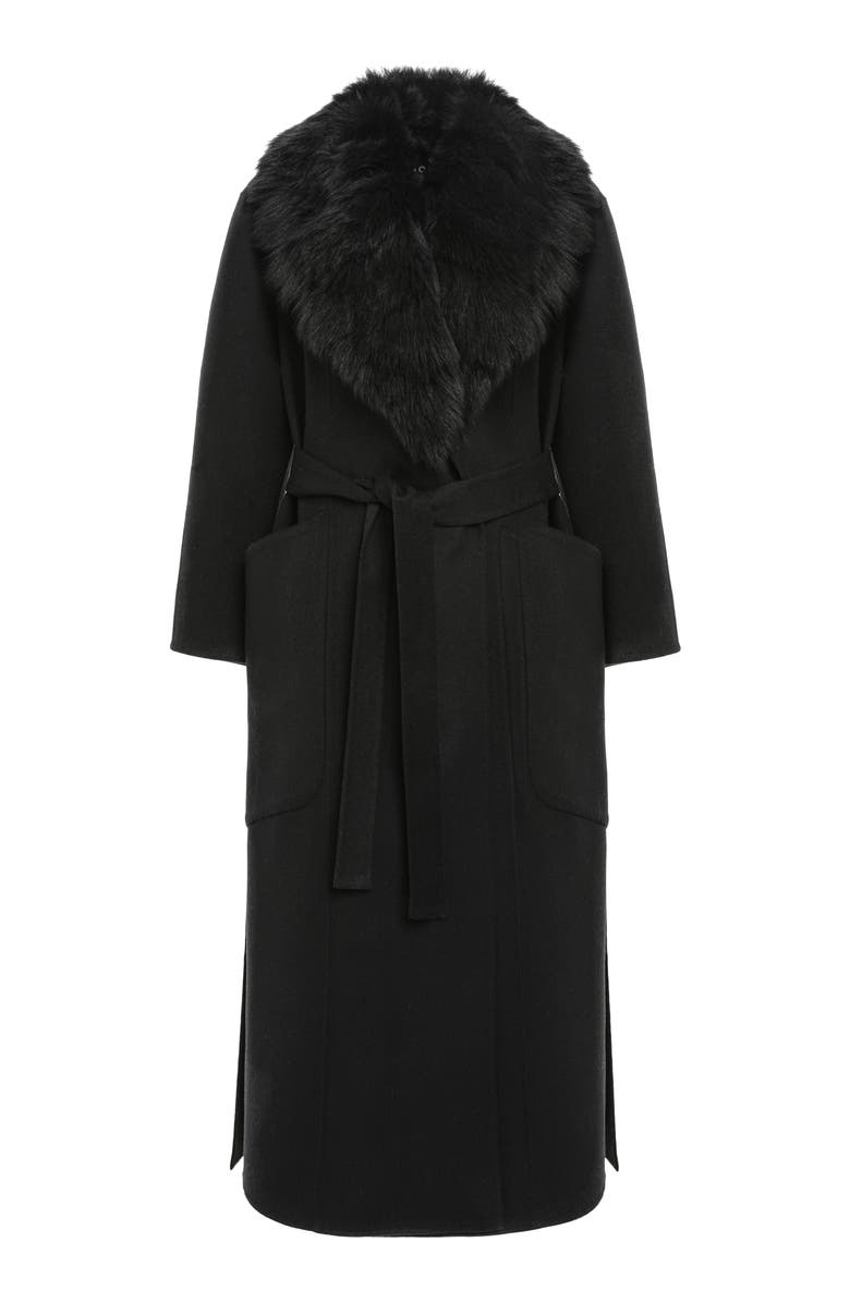 GORSKI Double Face Wool And Cashmere Coat, Detachable Genuine Shearling Collar, Belted, Alternate, color, Black/Black