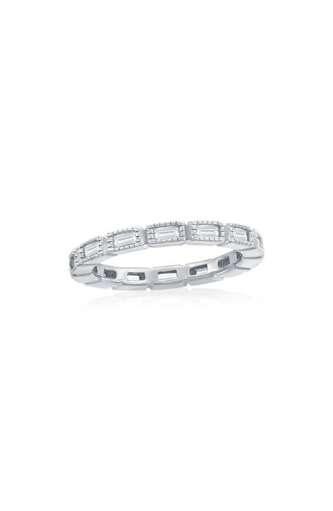 Sterling Silver Baguette Cubic Zirconia Band Ring
