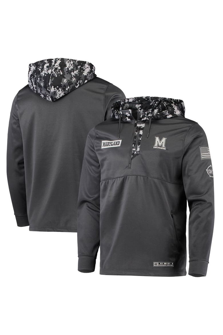Men's Colosseum Charcoal Maryland Terrapins OHT Military Appreciation Digital Camo Quarter-Zip Hoodie, Main, color, Charcoal