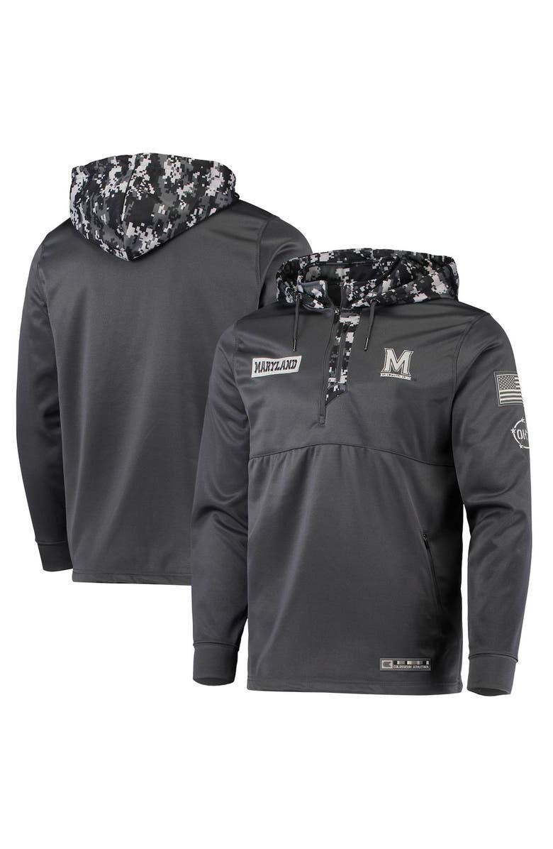 COLOSSEUM Men's Colosseum Charcoal Maryland Terrapins OHT Military Appreciation Digital Camo Quarter-Zip Hoodie, Main, color,