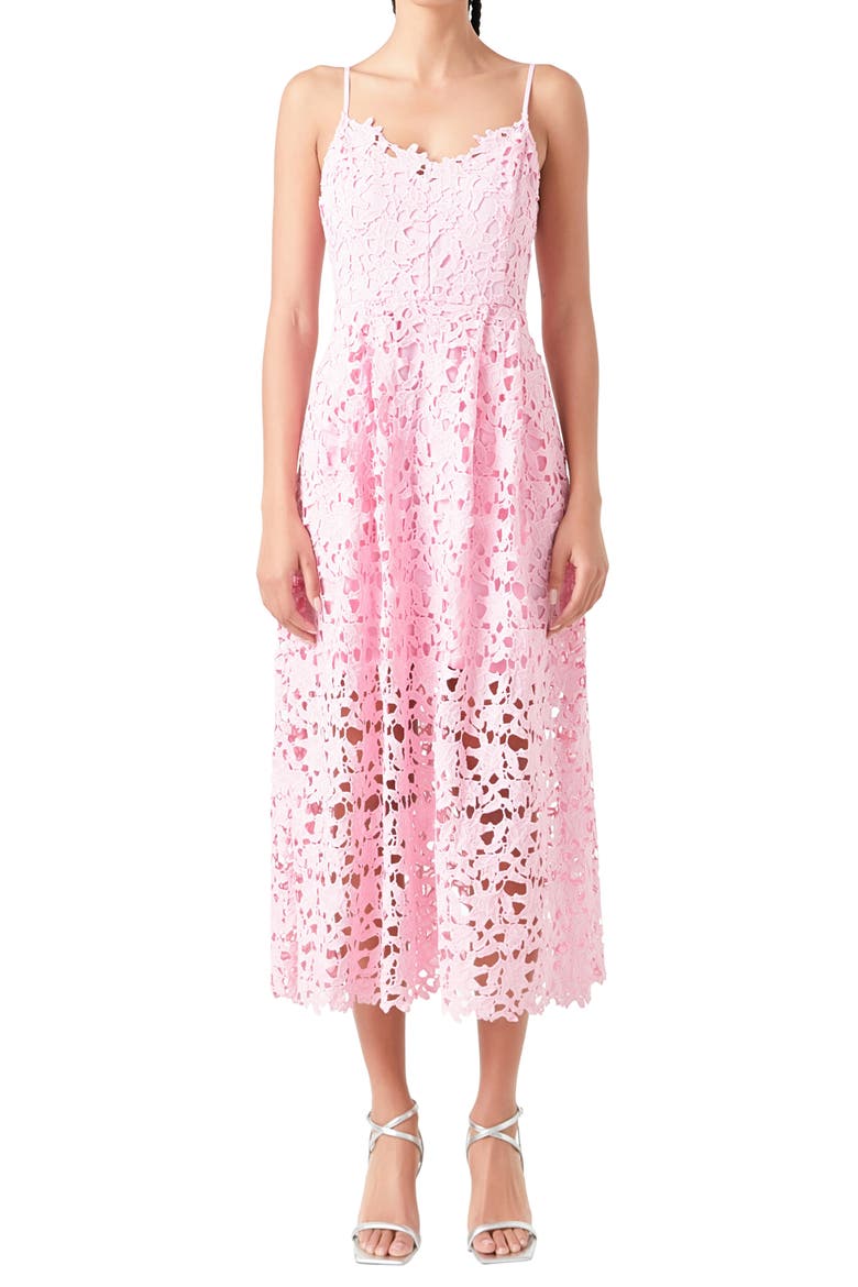 Lace Spaghetti Strap Midi Dress, Alternate, color, PINK