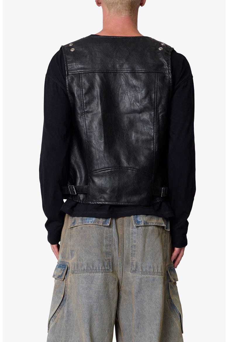 Faux Leather Zipper Vest, Alternate, color, BLACK