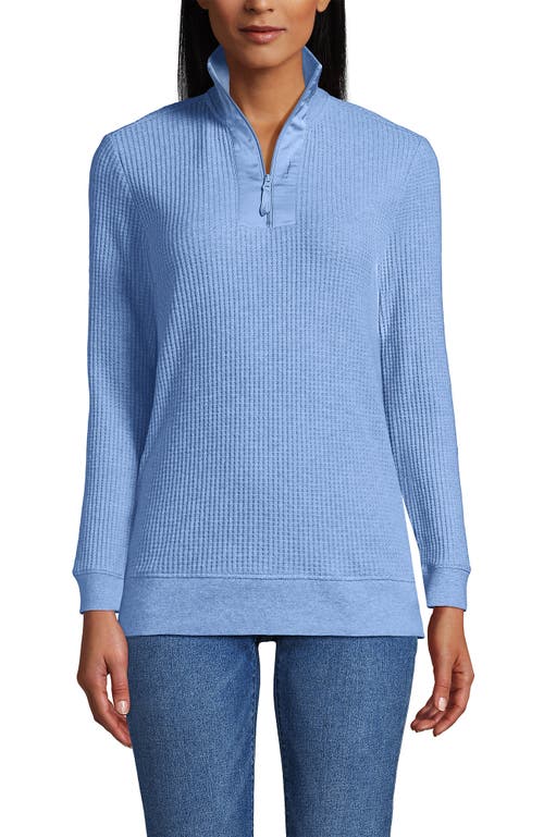 Lands' End Long Sleeve Waffle Quarter Zip Pullover In Blue