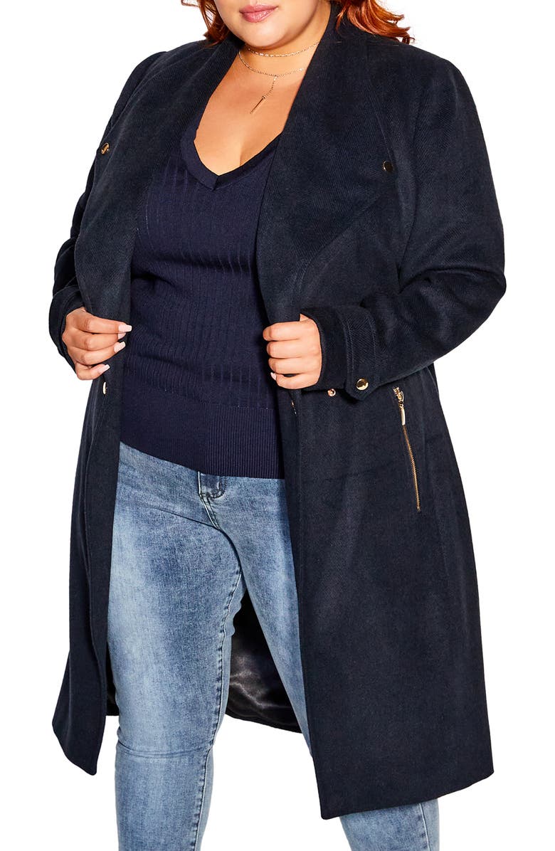 City Chic Isabella Herringbone Tie Waist Coat, Main, color, 