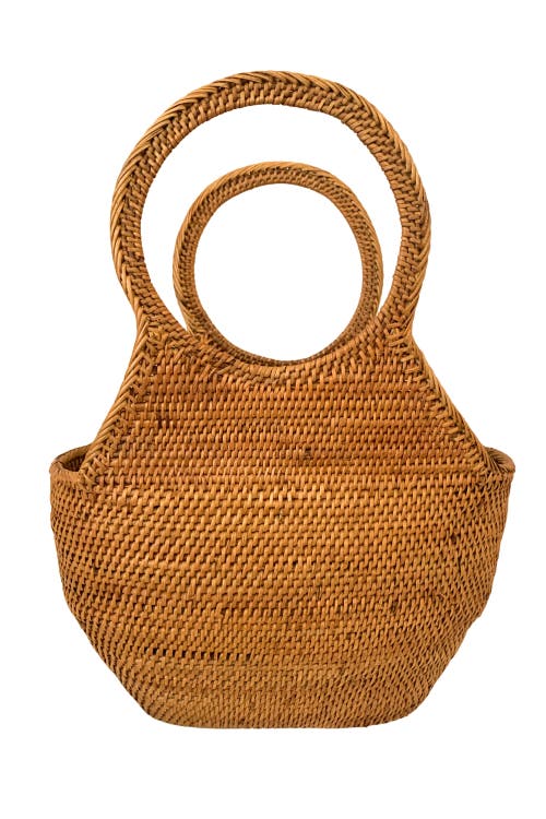 Pink Haley Lora Rattan Beach Tote In Brown