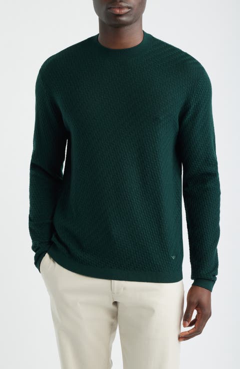 Geometric Stitch Virgin Wool Crewneck Sweater