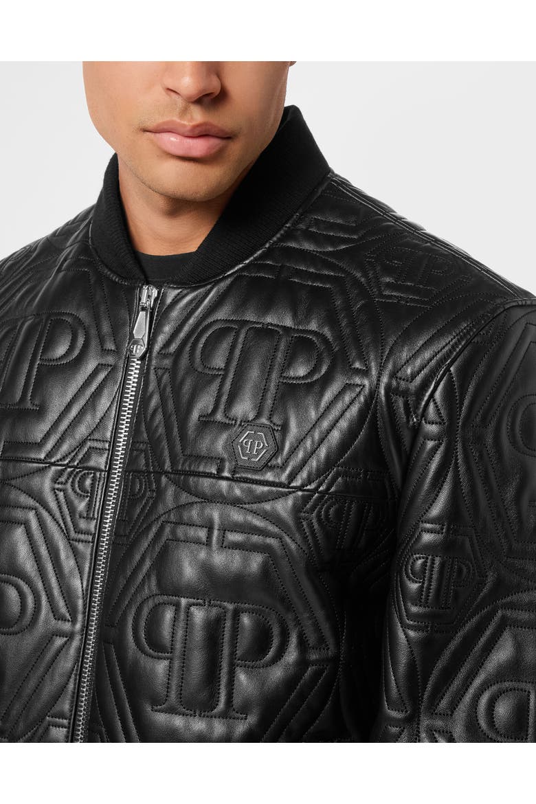 Embossed Leather Bomber Monogram Men, Alternate, color, black