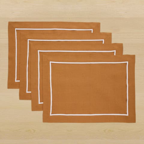 Linen Placemats Set of 4, 14 x 19 Inch for Dining Table, Holiday and Everyday Table Decor - Kensington