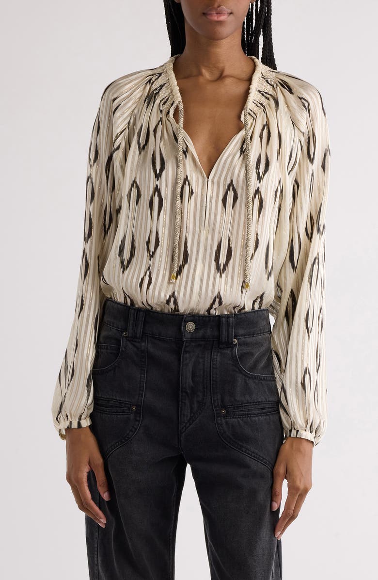Isabel Marant Syra Ikat Print Peasant Top, Main, color, 