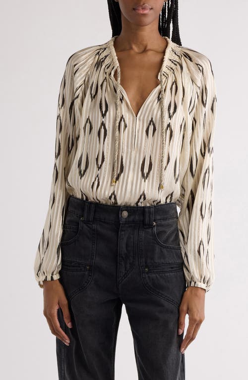 Shop Isabel Marant Syra Ikat Print Peasant Top In Ecru/black